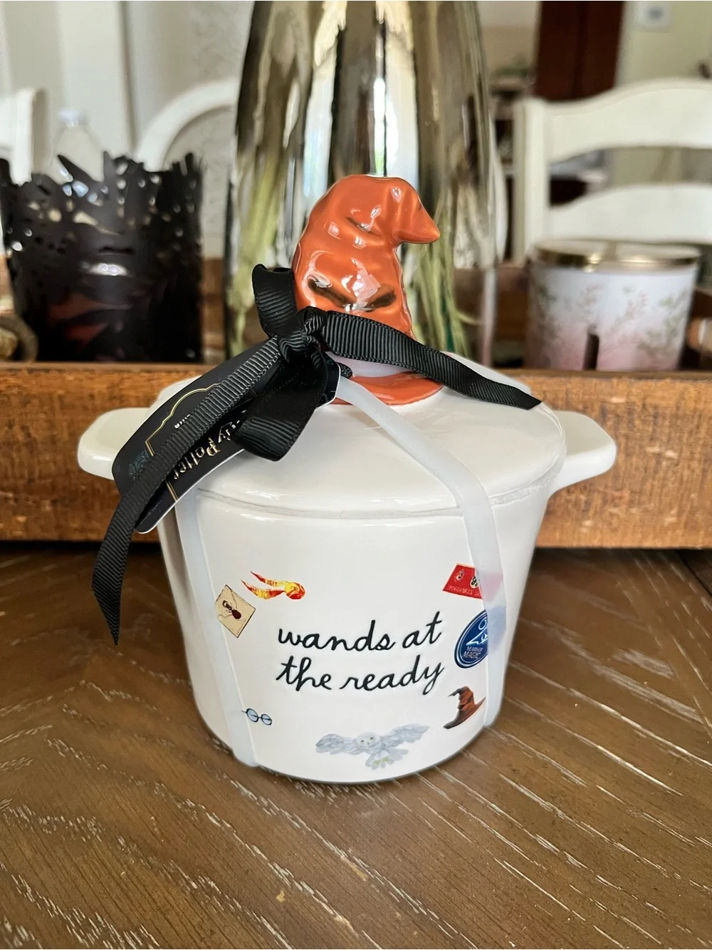 Rae Dunn X Harry Potter Mini Crock Bake Dish with Wizarding hat lid and text